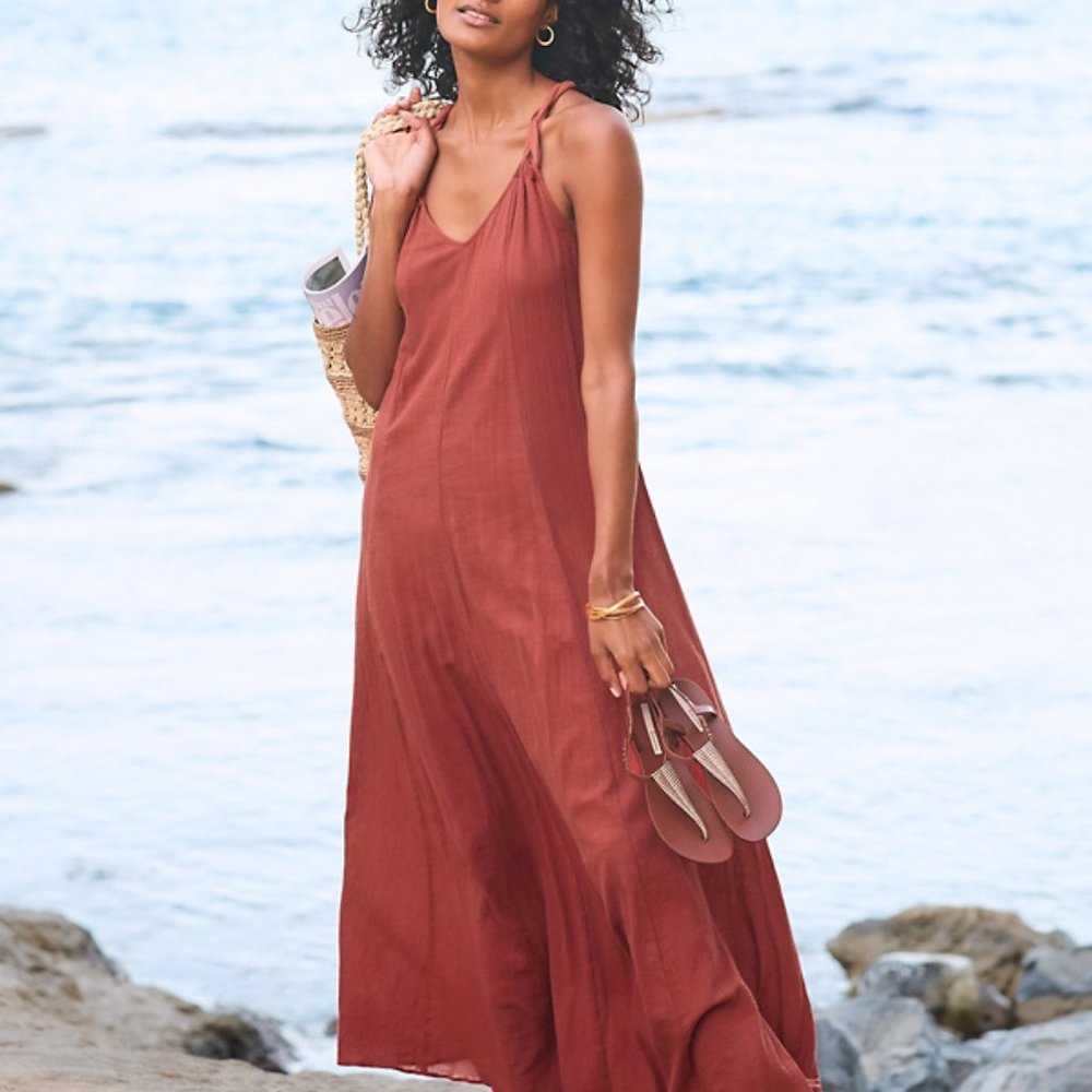 Garnet Hill Cotton Gauze Lined Maxi Dress-PS